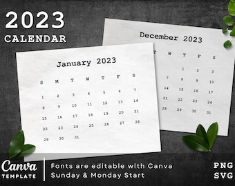 Editable 2023 Calendar Clip Art in Cute Typewriter Font - Canva Template