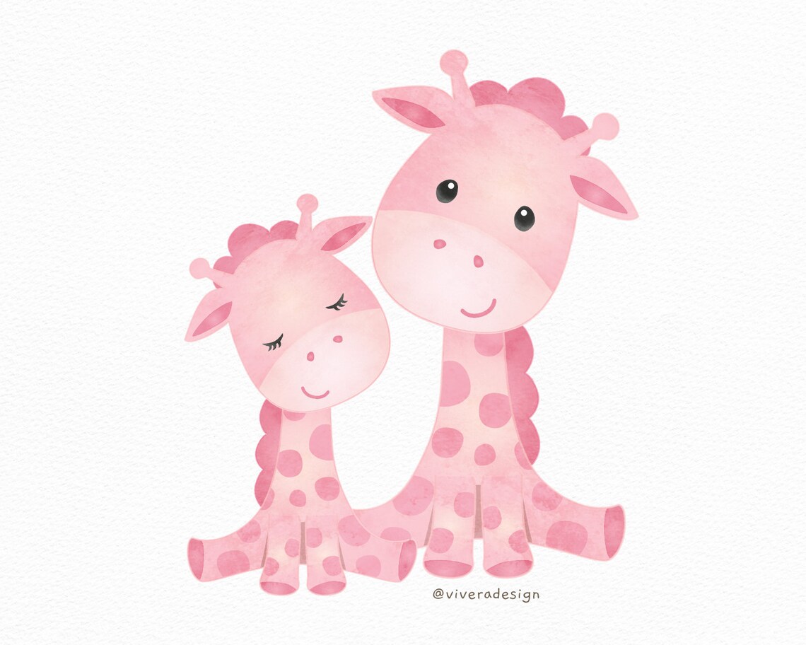 Cute Little Pink Giraffes Watercolor Clip Arts Baby Etsy