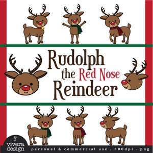Digital Clip Art - Rudolph the Red Nose Reindeer - with separate accessories