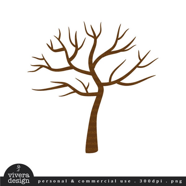 Digital Clip Art - Tree with No Leaves - Winter Tree - Thumb Print Tree Ideas - Bare Tree - PNG & SVG