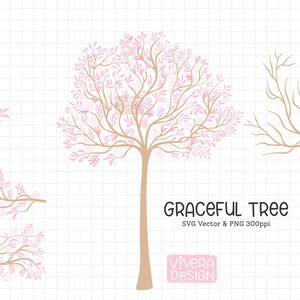 Arbre gracieux rose | PNG et SVG | Clipart numérique | Téléchargement instantané