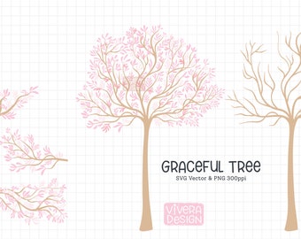 Pink Graceful Tree | PNG & SVG | Digital Clip Art | Instant Download