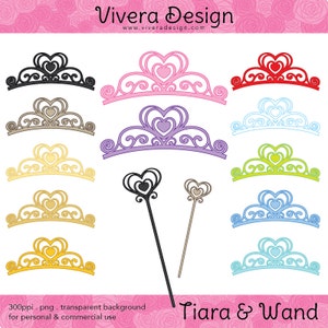 Princess Wand and Tiara - Digital Clip Art - in 12 colors