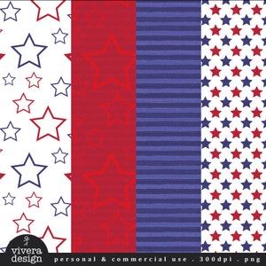 Fourth of July Independence Day Digital Paper Pack Star Stripes Dots in Red Blue and White image 2