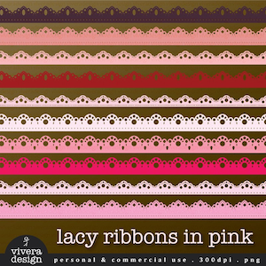 Lacy Ribbons in Shades of Pink - Digital Clip Art