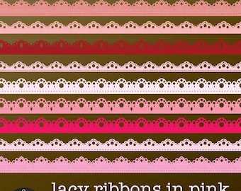 Lacy Ribbons in Shades of Pink - Digital Clip Art