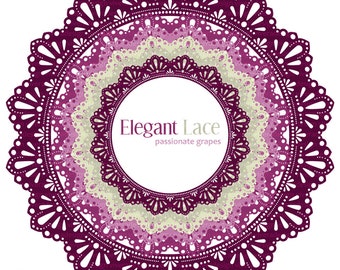 Circle Frames - Elegant Lace - Passionate Grapes - Digital Clip Art - PNG & SVG