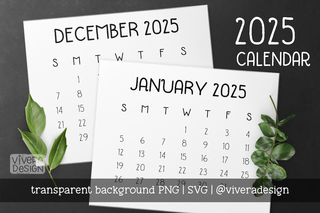 2025 Calendar Clip Art in Handwritten Font | SVG | PNG | Instant ...