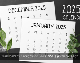 2025 Calendar Clip Art in Handwritten Font | SVG | PNG | Instant Download