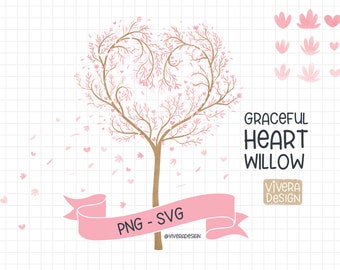 Graceful Heart Willow Tree | PNG & SVG | Digital Clip Art | Instant Download