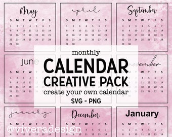 Any Year - Master Calendar - Monthly Calendar Creative Pack - Instant Download - Every Year Calendar - PNG & SVG