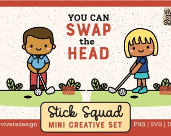 Golfing Stick Figures Clipart Set - Male and Female Bodies  | SVG | PNG - Instant Download