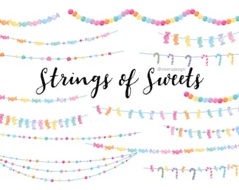 Strings of Sweets, Candies, Gumdrops - Candy Banner - Digital Clip Art - Instant Download