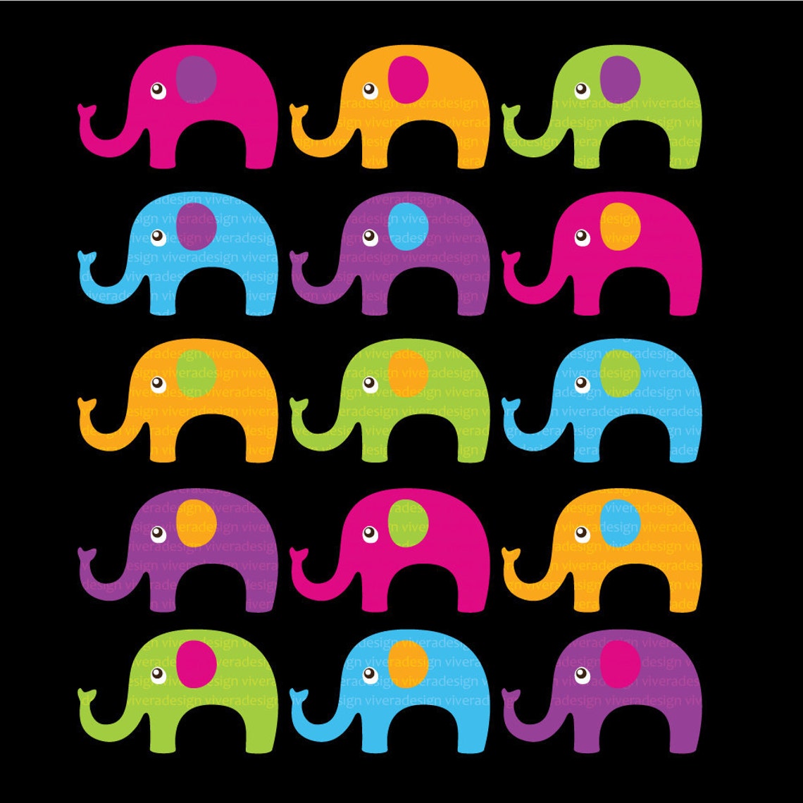 Bright Elephants Digital Clip Art 15 Elephants in Bright - Etsy