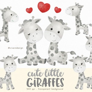 Cute Little Giraffes in Gray Watercolor Clip Arts Grey Giraffe Clipart image 1