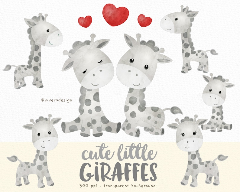 Cute Little Giraffes in Gray Watercolor Clip Arts Grey Giraffe Clipart image 1