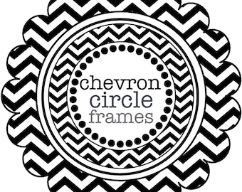 Circle Frames in Chevron - digital clip art - Black and White