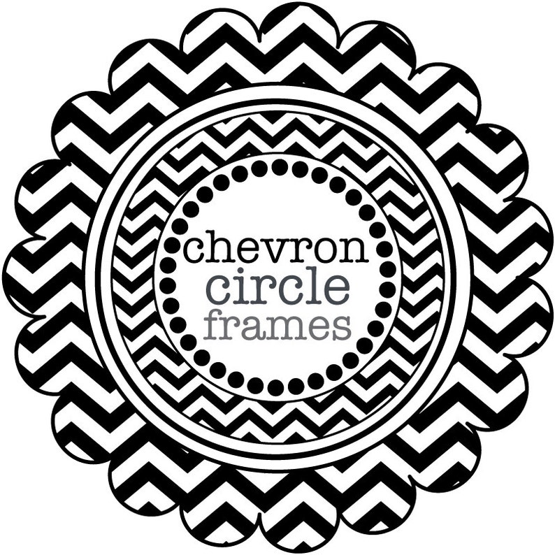 Circle Frames in Chevron digital clip art Black and White image 1