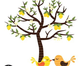 Lemon Tree with Love Birds - Digital Clip Art