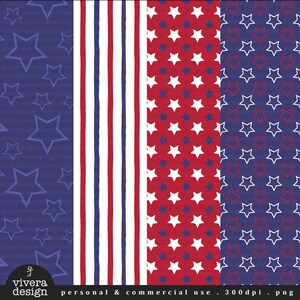 Fourth of July Independence Day Digital Paper Pack Star Stripes Dots in Red Blue and White image 3