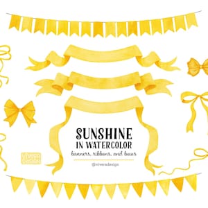Sonnenschein Aquarell Bögen Bänder Banner Clip Art - Helles Gelb
