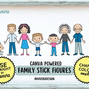 Canva Powered Family Stick Figuren - Babys, Kinder, Jugendliche, Eltern und Großeltern - 30 einzelne SVG- und PNG-Bilder