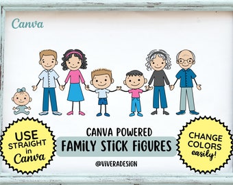 Canva Powered Family Stick Figures - Babies, Kids, Teens, Parents, and Grandparents - 30 Individual SVG & PNG Images