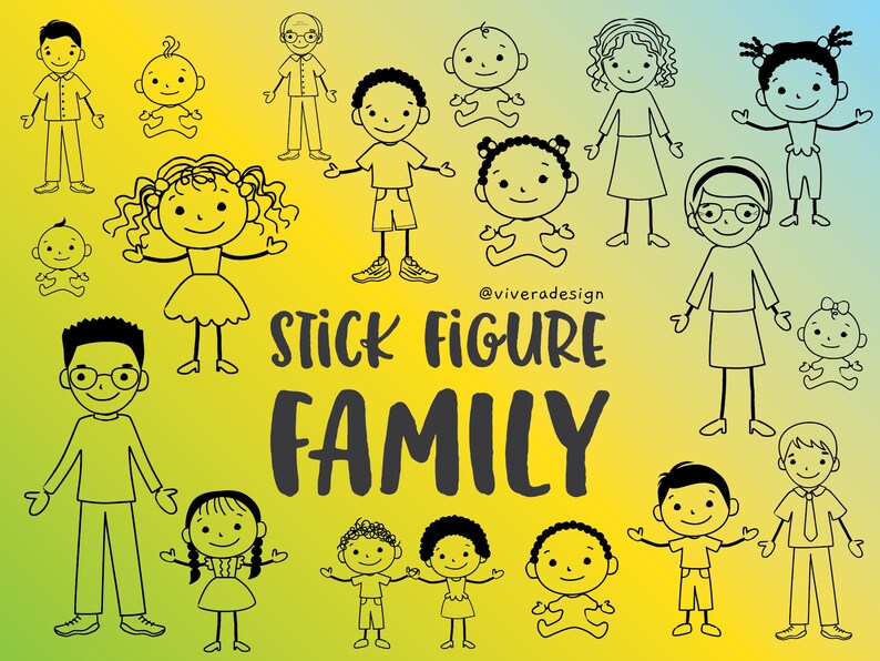 Download Family Stick Figures SVG PNG PDF Line Art Babies | Etsy