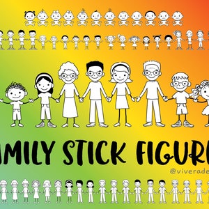 Figuras de palillo familiar - 60 imágenes PNG individuales - llenas de blanco - bebés, niños, adolescentes, padres y abuelos