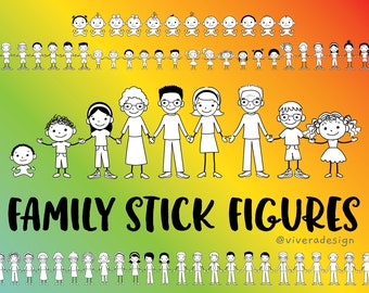 Family Stick Figure Clipart: PNG Images (Digital Download)