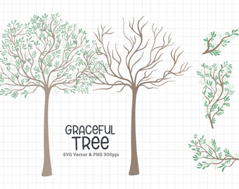 Green Graceful Tree | PNG & SVG | Digital Clip Art | Instant Download