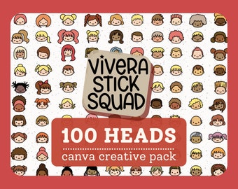 Canva Elements - 100 Heads - Stick Squad Creative Pack - With Colors - Vector Creative Pack