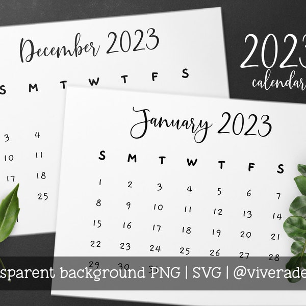 2023 Calendar Clip Art in Fancy Handwritten Font | SVG | PNG | Instant Download