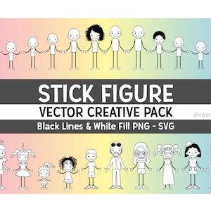 Family Stick Figures SVG - France | PNG - France | EPS - Black Lines White Fill - Line Art - Vector Creative Pack - Créer votre famille