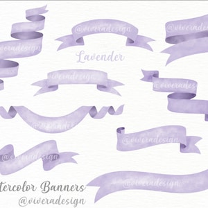Watercolor Banners Ribbons Clip Art Pink, Blue, Lavender, Cream, and Mint Graphic for Invitations, Party Decorations Pastel Banners image 4
