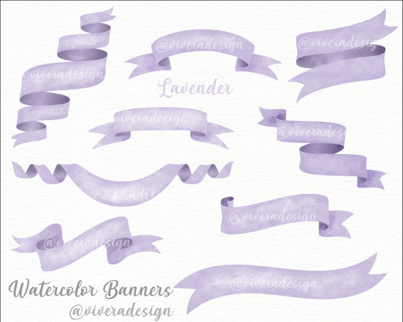 Watercolor Banners Ribbons Clip Art Pink, Blue, Lavender, Cream, and Mint Graphic for Invitations, Party Decorations Pastel Banners image 4