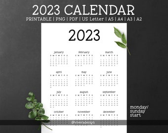 Printable Yearly 2023 Calendar Cute Type PNGPDF Instant - Etsy Ireland