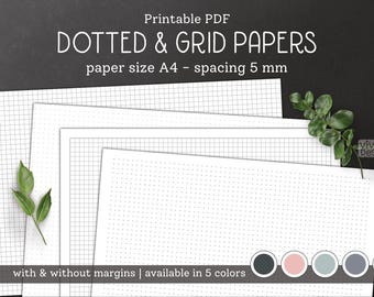 Printable Gepunktet und Grid A4 Papier | Dot Grid Papier | Millimeterpapier | Bullet Journal | Sofort Download
