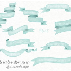 Watercolor Banners Ribbons Clip Art Pink, Blue, Lavender, Cream, and Mint Graphic for Invitations, Party Decorations Pastel Banners image 5