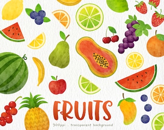 Watercolor Fruit Clip Art: Tropical Fruits Illustration (Digital Download)