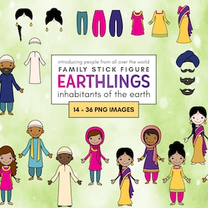 People of the World - Moslems and Indian - Adult Stick Figure - Earthlings - Line Art - Vector Creative Pack - Create Your Family