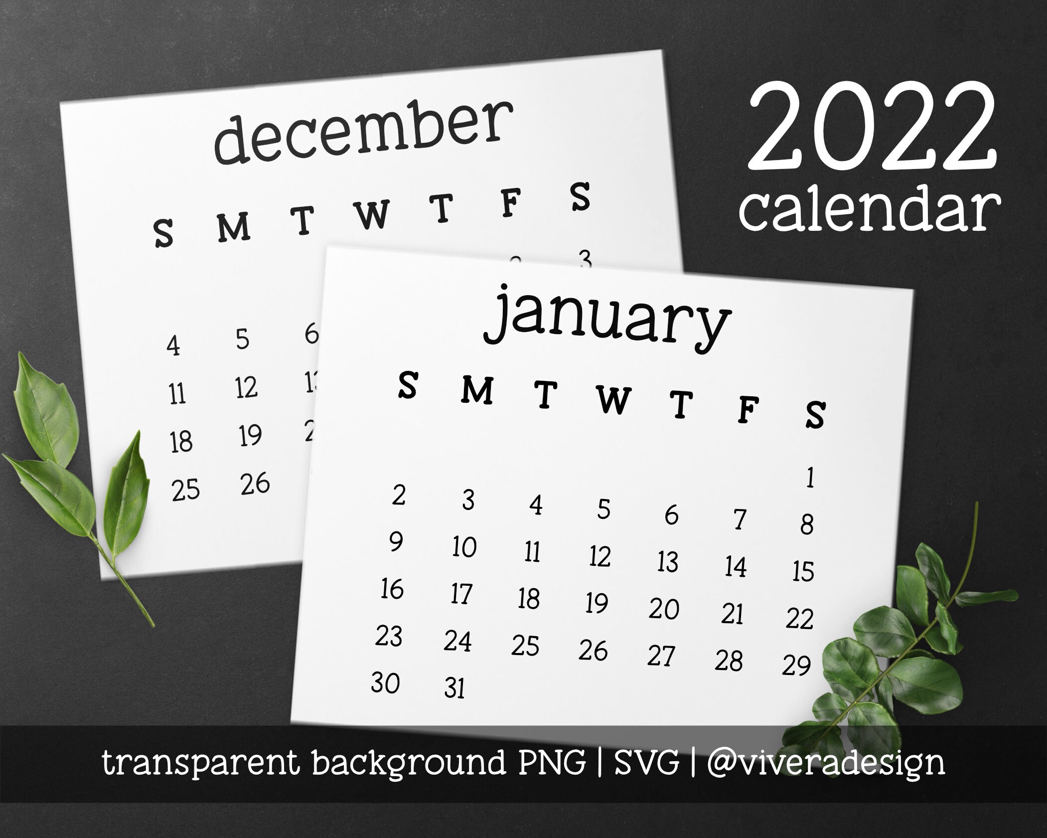 2022 Calendar Clip Art In Cute Typewriter Font Svg Png | Etsy