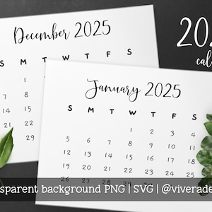 Image clipart calendrier 2025 en police manuscrite fantaisie | SVG | PNG | Téléchargement instantané