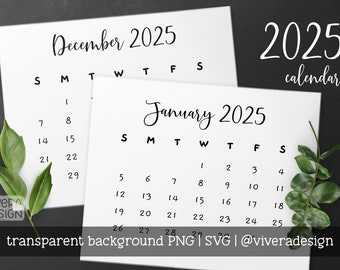 2025 Calendar Clip Art in Fancy Handwritten Font | SVG | PNG | Instant Download