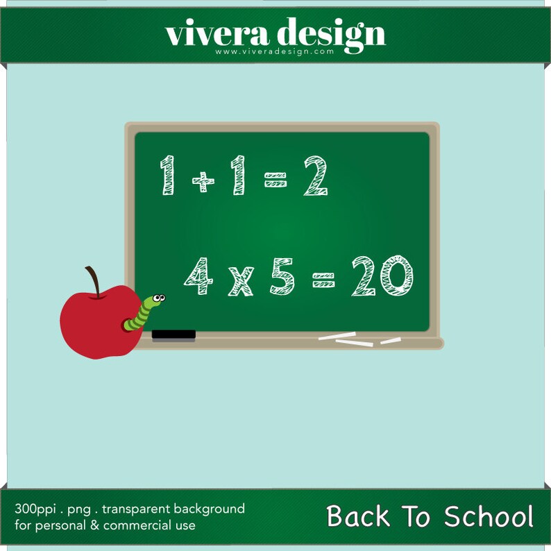 Back to School Digital Clip Art Instant Download Books, Pencils, Art Stuff, Blackboard, Apple image 2