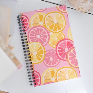 Vibrant Citrus Fruit Spiral Notebook – Pink and Yellow Lemon Slice Aesthetic Journal for School, Work, or Creative Notes