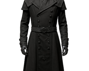 Customized Long Black Gothic Trench Coat Double Breasted Full-Length Steampunk Overcoat Christmas Halloween Party Costume Vampire Outfit
