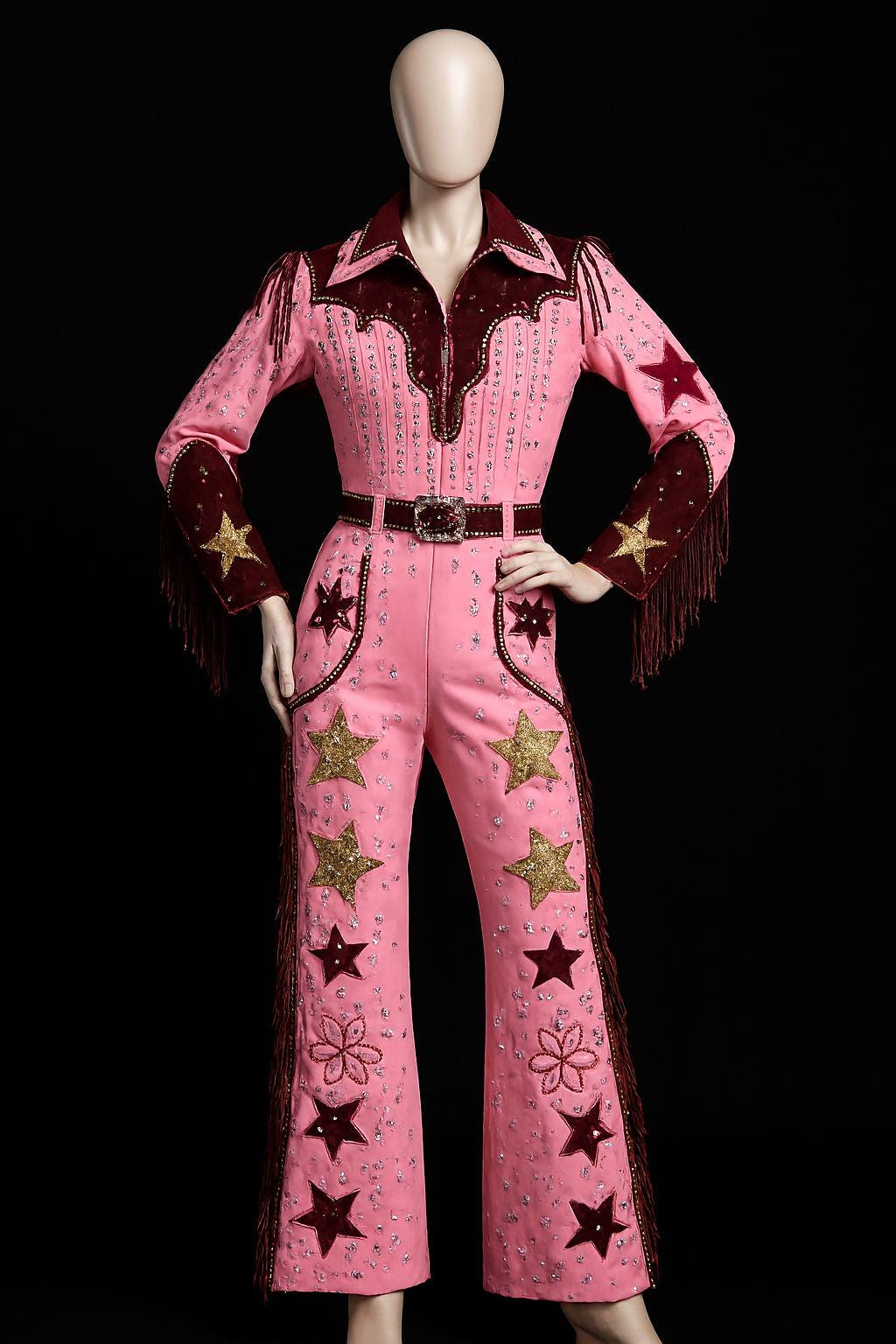 Cutomized Women Vintage Style Pink Star Western Jumpsuit Retro