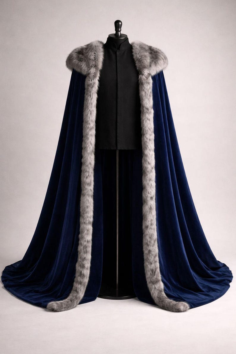 Royal Blue Velvet Fur Trim Cape for Men, Medieval King Cloak,gothic ...