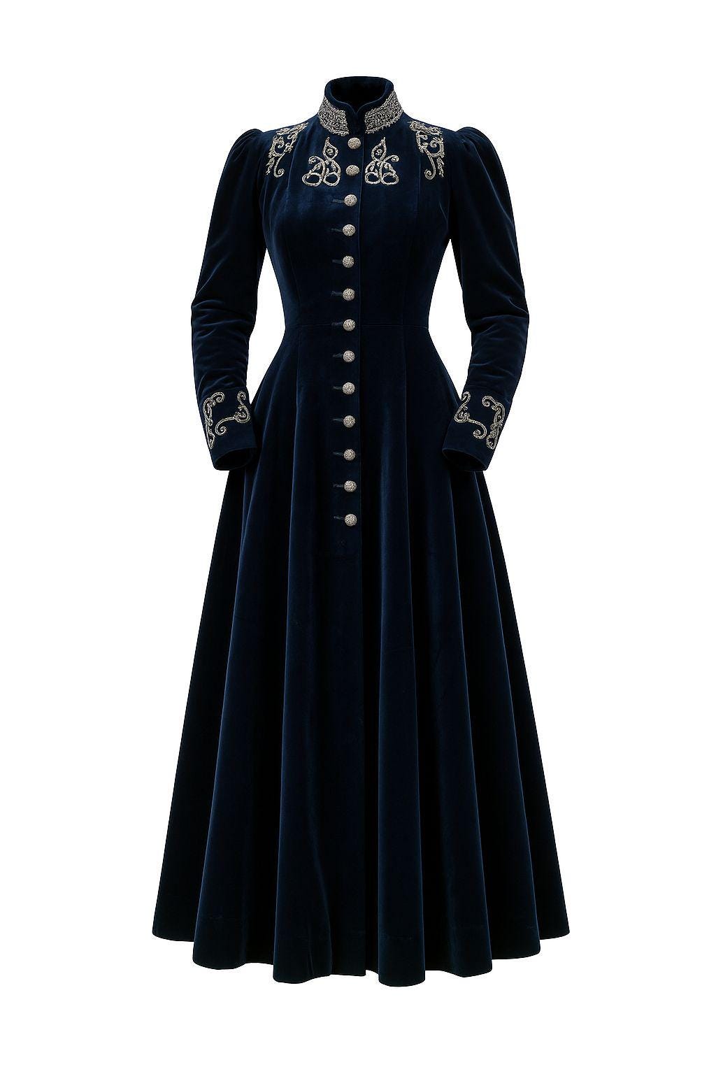 blue velvet coat dress Guinea Blue Velvet Dress Coat - Medium